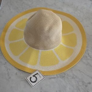 Straw Sun Hat with Yellow Citrus Design